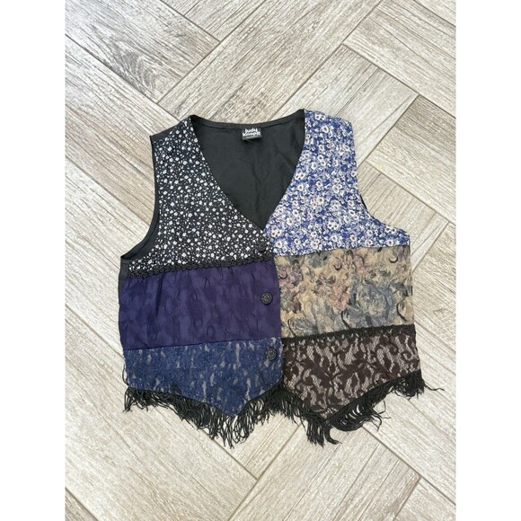 Judy Knapp Tops - Womens Vintage Boho Cottagecore Patchwork Floral Fringe Vest Size S Judy Knapp